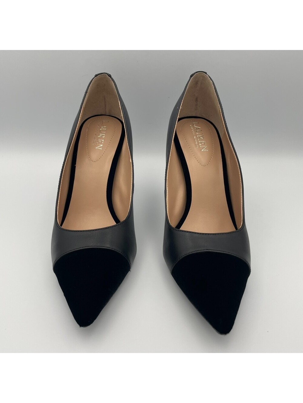 Lauren Ralph Lauren Pointed Toe Pumps Womens 8.5 Black Suede Tip 3.5in Heels - Picture 2 of 10